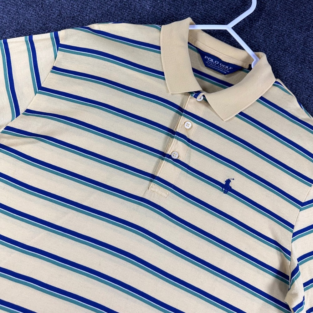 Polo Ralph Lauren Polo Shirt Mens M Medium Yellow Striped Golf Pima Cotton